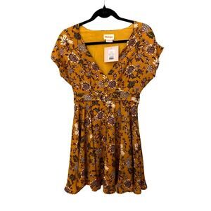 Showpo Dress NWT US Size 4 Deep Wide Ocean Dress S000641 In Mustard Floral